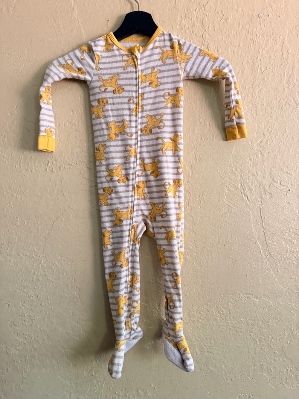 Disney Yellow Puppy Stripe Footed Pajama One-Piece